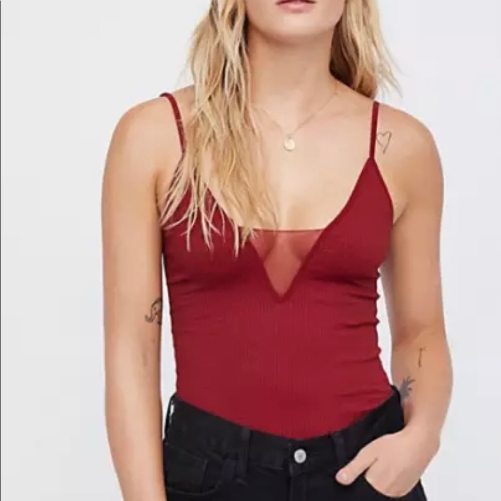 Free People Come Around Mesh Top | Wine | Sz XS/S